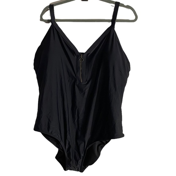 Zipper Front One Piece Swimsuit Black 24W NWT - Picture 3 of 9